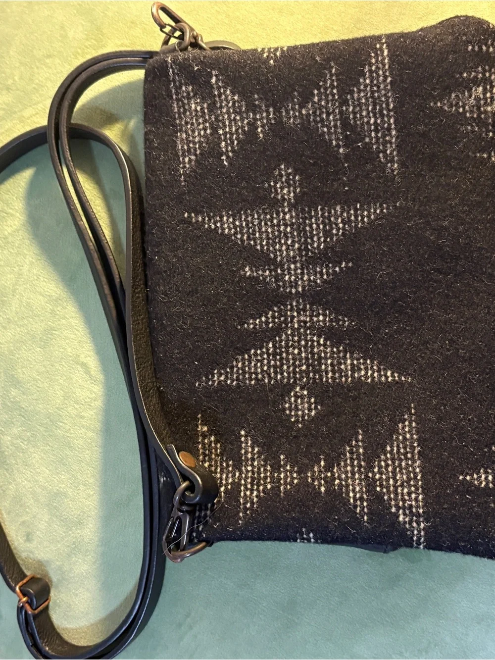 Pendleton Bags - Foldover Crossbody Clutch - Leather Wool Aztec Inspired Print